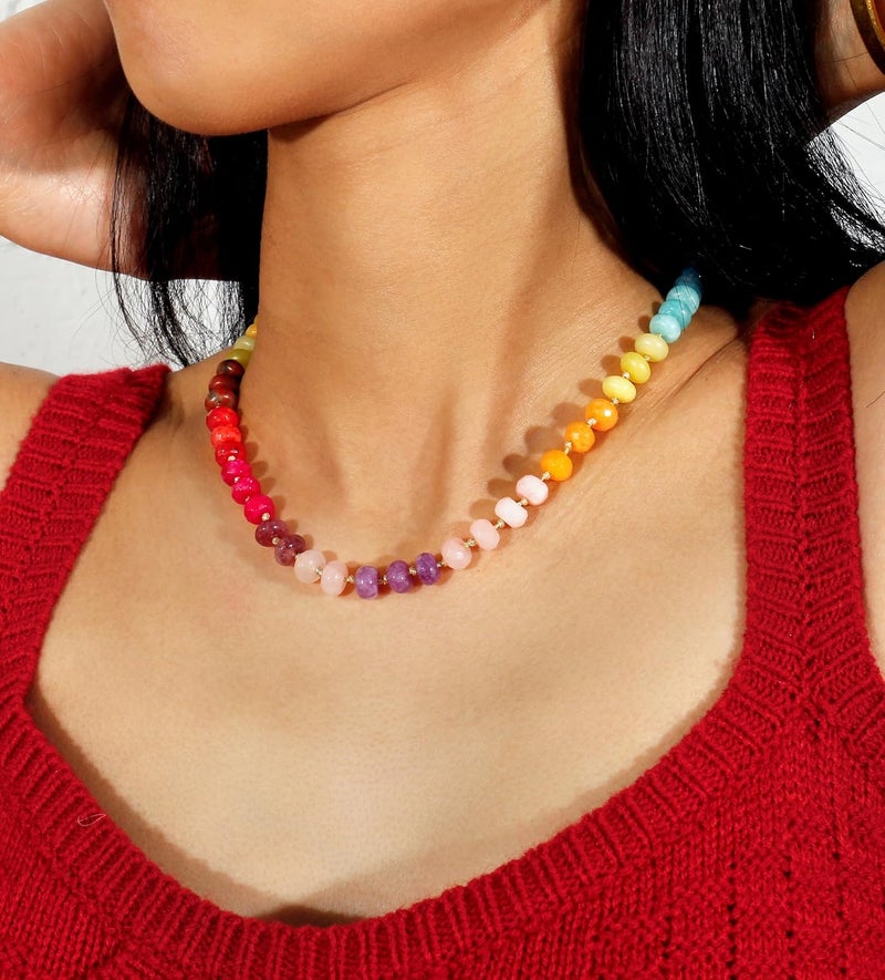 Badu Gemstone Beaded Necklace for Women Colorful Natural Stone Freshwater Pearl Surfer Beach Rainbow Necklace Jewelry Gift - Image 3